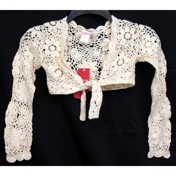 2007 Gymboree Savanna Sunset Crochet Bolero sz 6 Lace Sweater Crop Beaded Tie - Picture 1 of 7